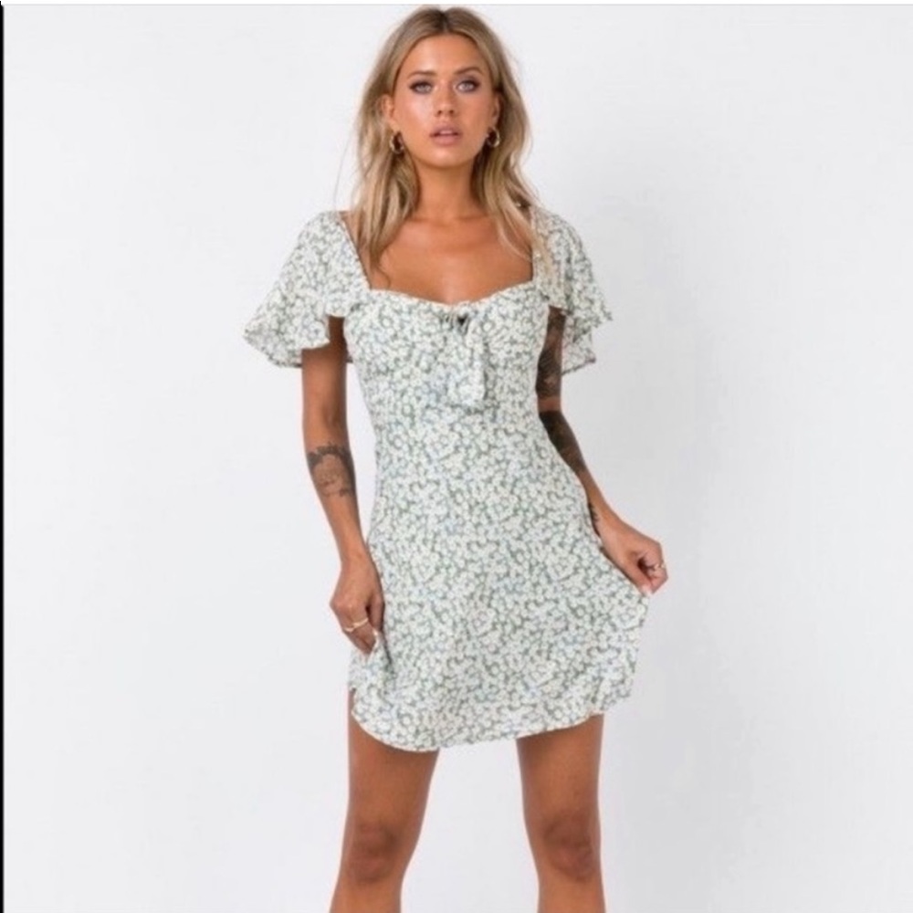 Princess Polly Floral Printed Mint Green Just A Lover Mini Dress Size 6